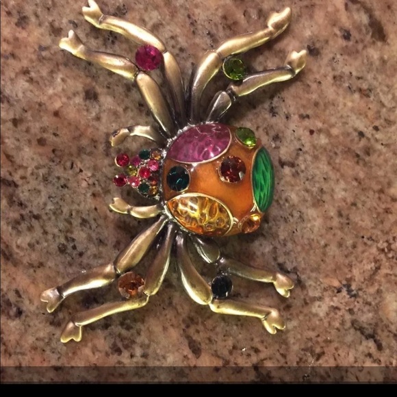 Large Jeweled Enamel Colored Rhinestone Spider Brooch/Pin Halloween Goth - Picture 3 of 9